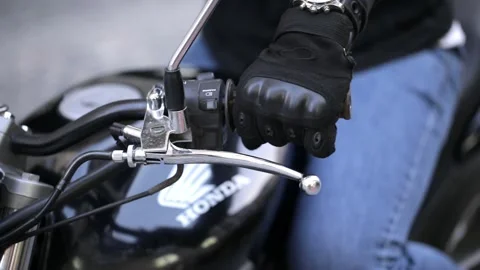 Close-up shot of biker. Getting ready for speed start Stock Footage 142888397