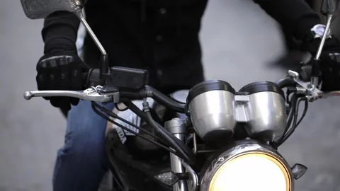 Close-up shot of biker. Getting ready for speed start Stock Footage 142889488