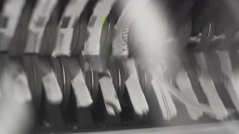 Close-up shot of blades inside a paper shredder Stock Footage 273665434