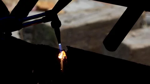 Close Up Shot of Blow Torch Burning Down Metal, Blow Torch Heating up and Video stock 247625432