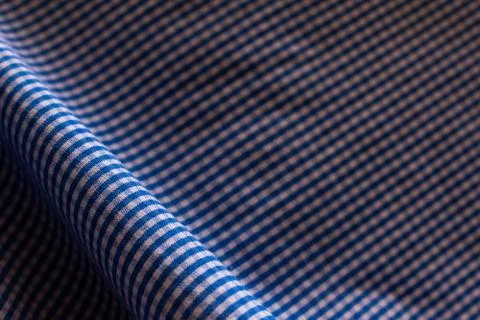 Close up shot of blue checks pattern on fabric background Stock Photos