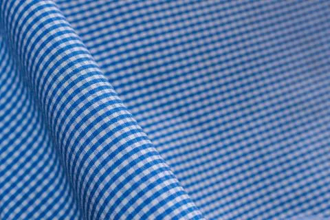 Close up shot of blue checks pattern on fabric background Stock Photos
