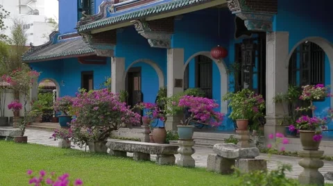 Close Up Shot of the Blue Mansion's Yard in Georgetown, Penang Stock Footage 48136305