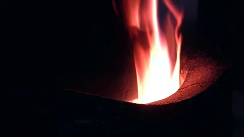 Close up shot on Boiler burning slowly with orange fire flame Video stock 86484496