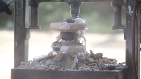 Close up shot of breaking machine casting part to send break. Industrial safety Stock Footage 297231346