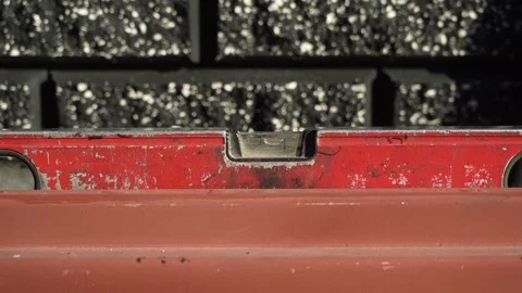 Close up shot of Bubble Level Tool. Leveling tool on construction site Stock Footage 261283729