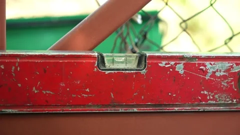Close up shot of Bubble Level Tool. Leveling tool on construction site Video stock 261283851