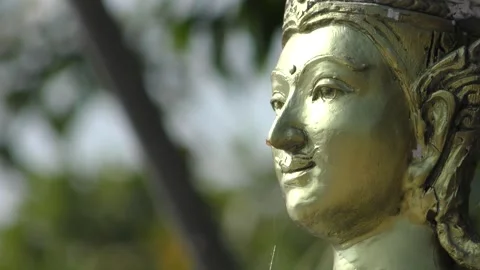 Close Up Shot of Buddhist Deva Statue in Thailand Stock Footage 294727376