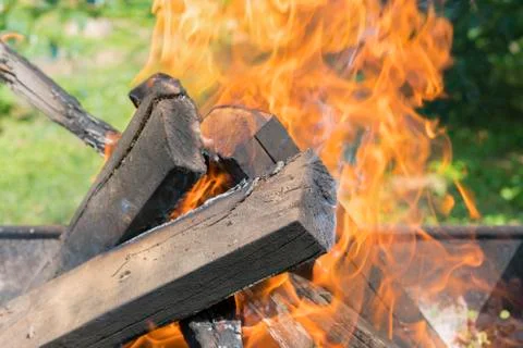 Close up shot of burning. Blurred background. Cooking coals for cooking barbe Stock Photos