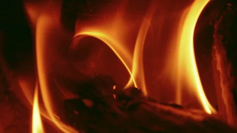 Close-up shot of burning fire in a brick fireplace Stock Footage 90523425