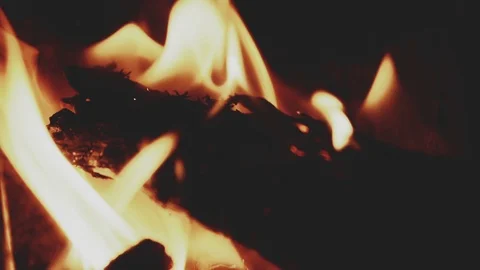 Close-up shot of burning fire in a brick fireplace Stock-Footage 90524231