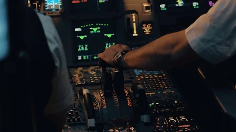 Close shot of cabin interior of Airbus A319 A320 A321. Flight deck and pedestal. Stock Footage 71802140