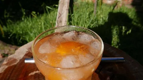 A close-up shot of a caipirinha on the table. A cachaça cocktail Fotos de archivo