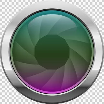 Close-up shot of camera lens iris with green and purple color gradient on d.. Stock Illustration