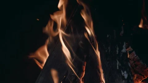 Close shot of campfire, slowmotion Stock Footage 145683024