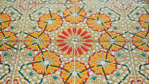 A close-up shot captures a detailed, repeating geometric tile pattern chara... Stock Footage 339305274