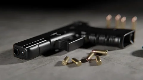 Close up shot of a CGI Handgun on the floor Stock Footage 253622610