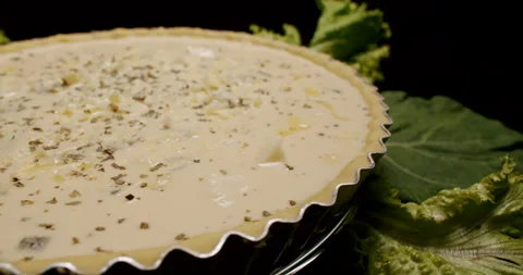 Close Up Shot, Cheese Dish Pie, Quiche, Spinning  Stock Footage 242438655