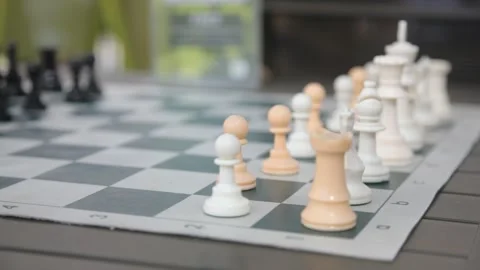 Close-Up Shot of Chess Board with Pieces Set Up Stock Footage 341323517