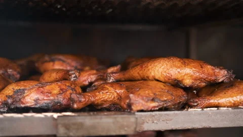 Close-up shot of a chicken thigh lying on an exit rack in the oven Stock Footage 186005501