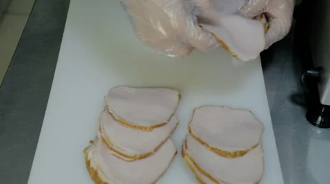 Close up shot the Chief lays ham Stock Footage 65806224