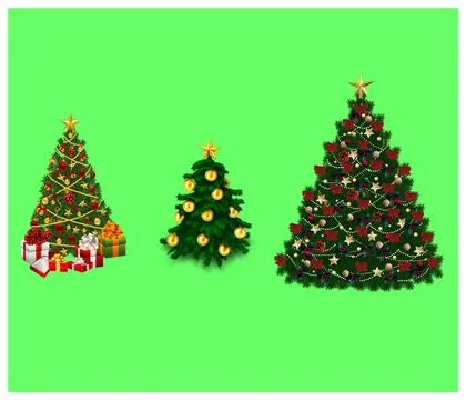 A close up shot of christmas tree isolated on green background. Stock Illustration