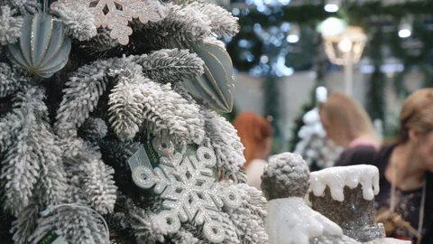 Close up shot Christmas tree in the store with shallow DoF Stock Footage 116653775