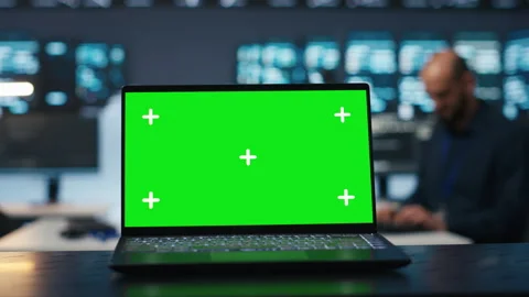 Close up shot of chroma key notebook used by specialist in data center Stock Footage 274528916