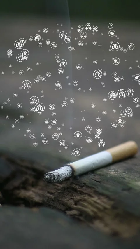 Close up shot of cigarette butt with lung symbol Stock Footage 300061725