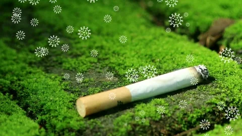 Close up shot of cigarette butt with virus symbol Stock Footage 300061032