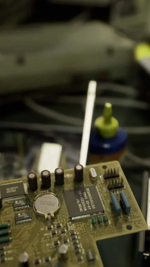 Close shot of circuit board with solder joints and technician tools Stock Footage 326162459