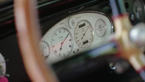 Close-up shot of a classic car dashboard Stock Footage 301880187