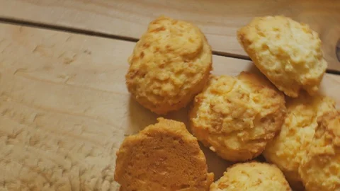 Close up shot of coconut biscuits rotating on a plate. Video stock 105391991
