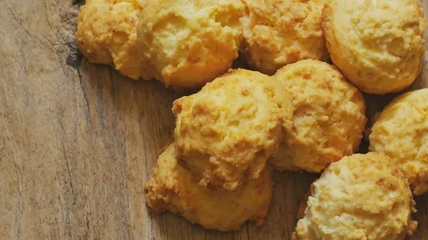 Close up shot of coconut biscuits rotating on a plate. Stock Footage 105392243