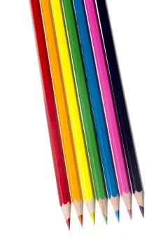 Close up shot of color crayons on white background Stock Photos