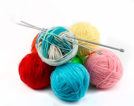 Close up shot of colored wool yarn balls as background Stock Photos
