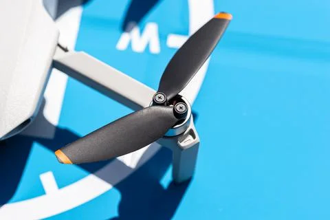 A close-up shot of the complex propellers and brushless motor of a drone agai Stock Photos