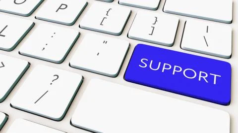 Close-up shot of computer keyboard and blue support key. Conceptual 3D rendering Stockillustratie