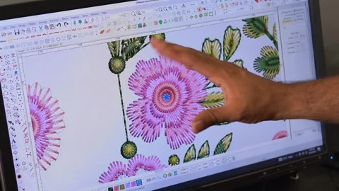 Close Up Shot Of A Computer Screen With Clothing Patterns Designed By A Fashion Stock Footage 318066933
