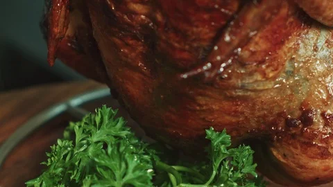 Close Up Shot Of Cooked Whole Roasted Chicken In a Rotating Desk Stock-Footage 113077254