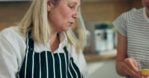 Close up shot cooking process concept happy mother with daughter standing at Видео 218695751