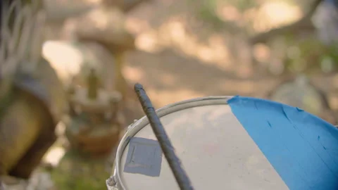 Close up shot of a couple of sticks beating the snare drum Stock Footage 294632250