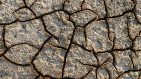 Close-up shot of cracked soil ground of dried lake or river. Stock Footage 196822266