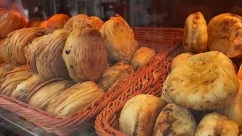 Close Up Shot of Crispy Cakes in a Woven Basket Stock Footage 333472391