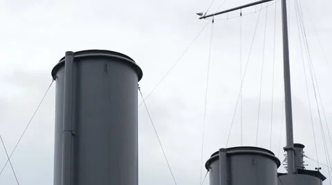 Close Up shot of The cruiser Aurora after a renovation parking on the Petrograd  Stock Footage 66422476