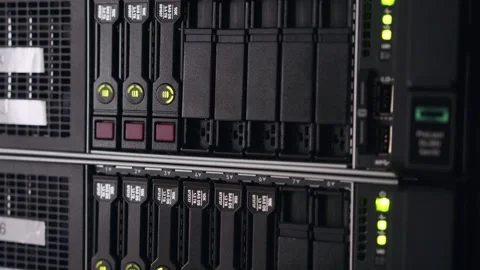 Close up shot of data servers with ethernet cables and blinking hard drive Stock Footage 168396718