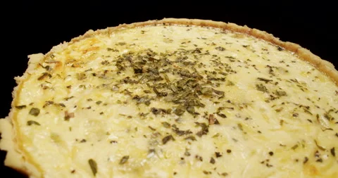 Close Up shot, Delicious Cheese Pie Dish, Quiche Meal, Turning Around Stock Footage 242431055