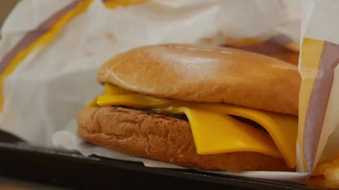 Close up shot of delicious double cheeseburger Stock Footage 324426797