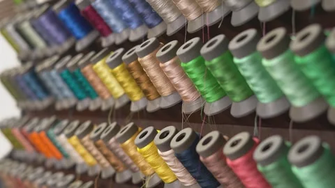 Close Up Shot Of Different Colour And Shades Of Cotton Thread In A Designer Stock Footage 316211669
