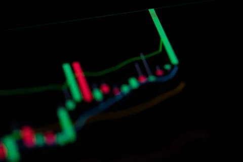Close up shot on digital screen Candlestick Chart of stock market change and  Stock Photos